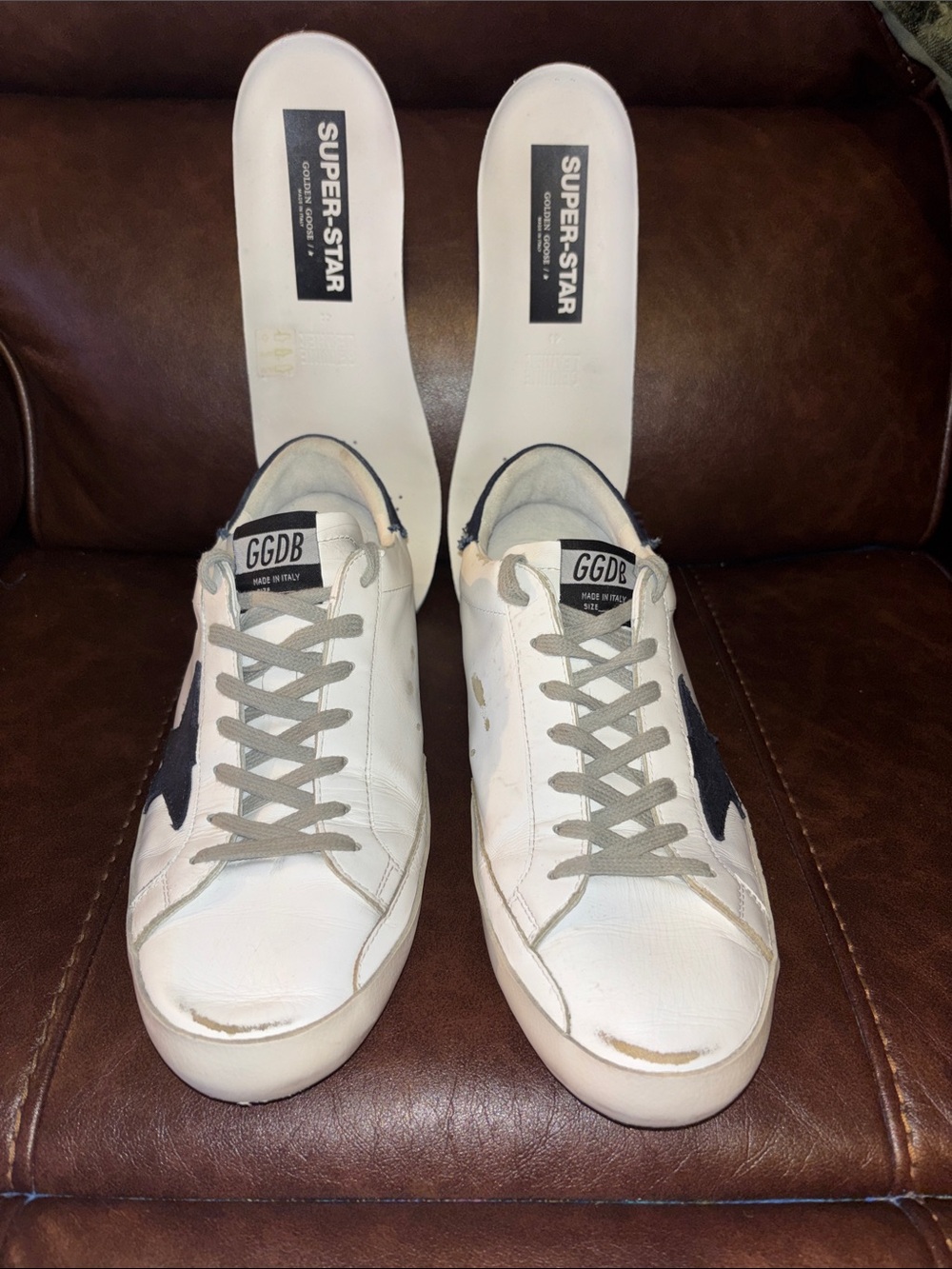 Golden Goose White Sneakers with Navy Star